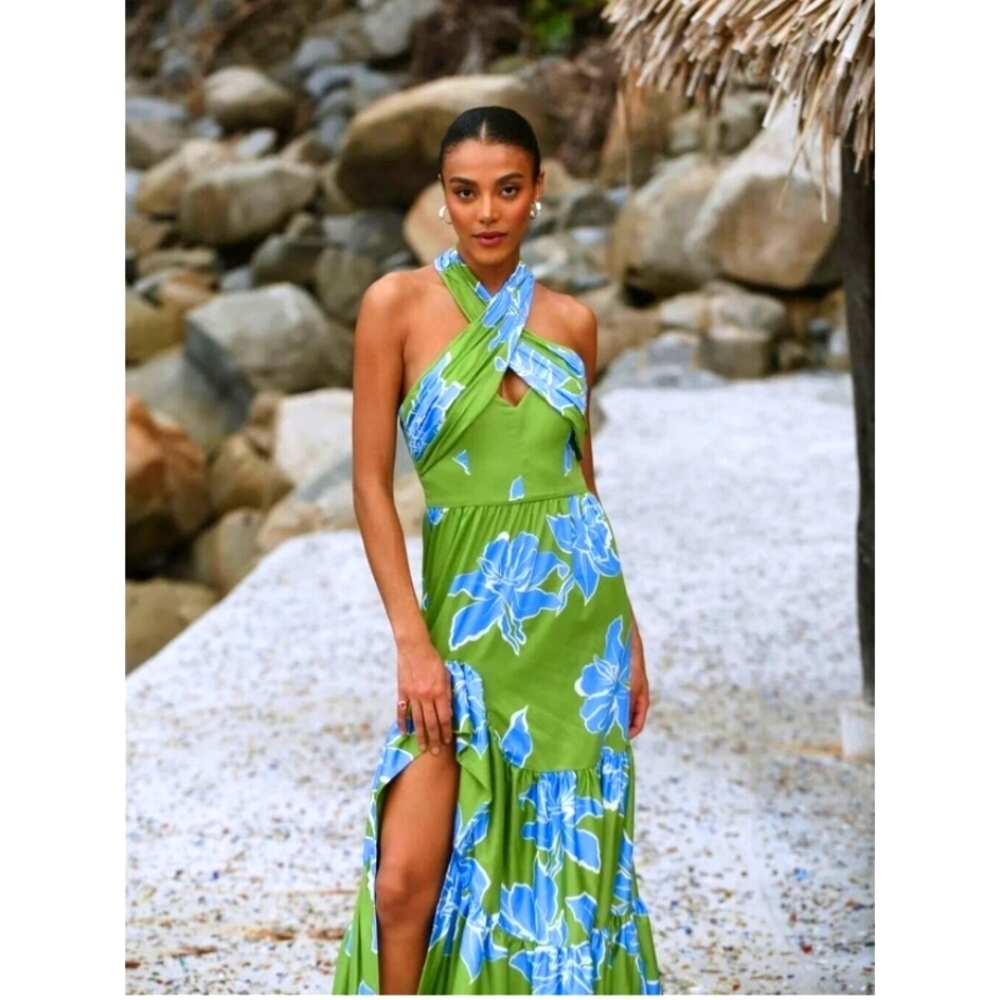 HUTCH JOSLIN Cotton Sateen Floral Halter Midi Size 2P NWOT - Picture 1 of 6